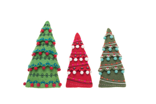 French Knot Sugar Plum Tree Set - Traditional Colors Set of 3